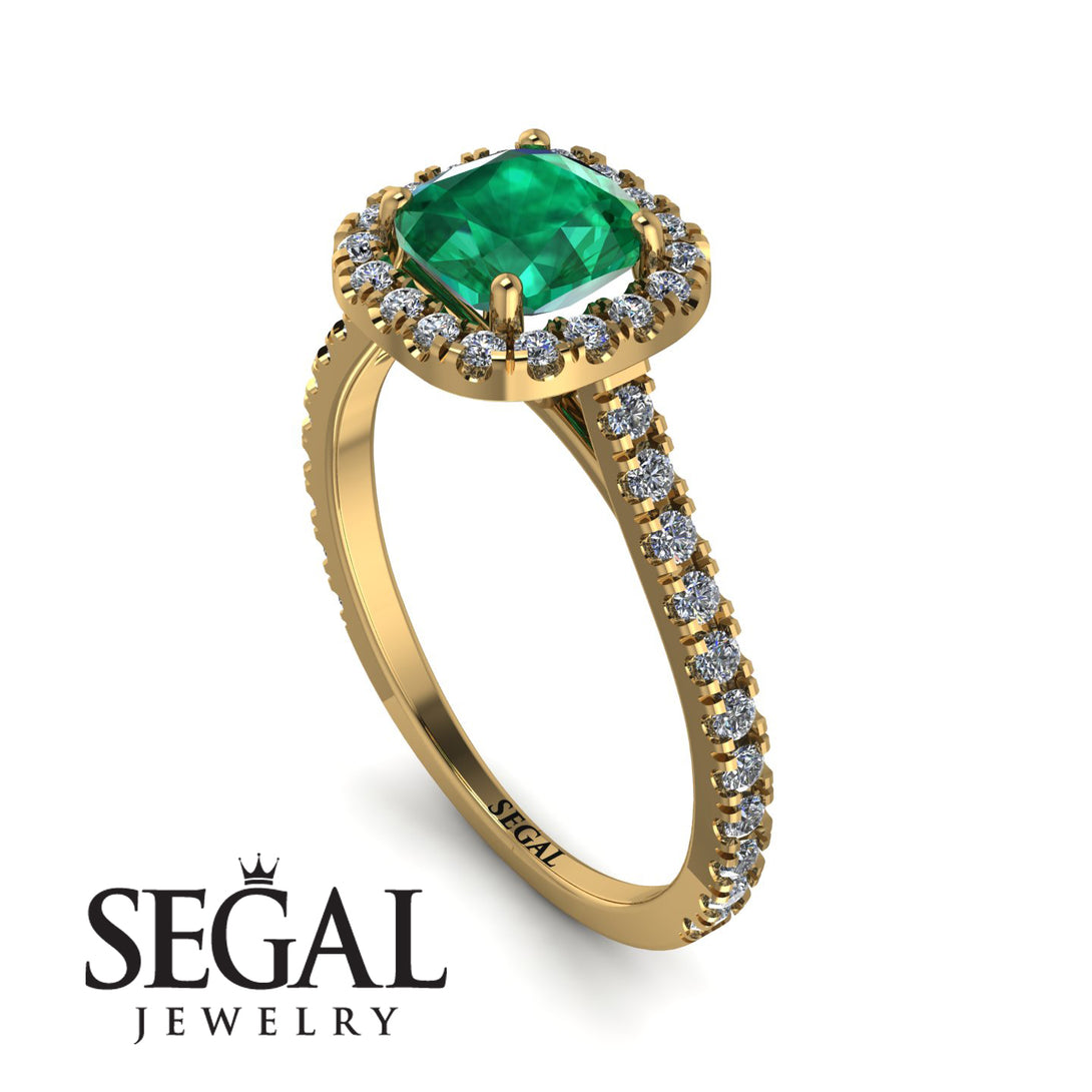 Cushion Emerald Halo Engagement Ring - Jade No. 4
