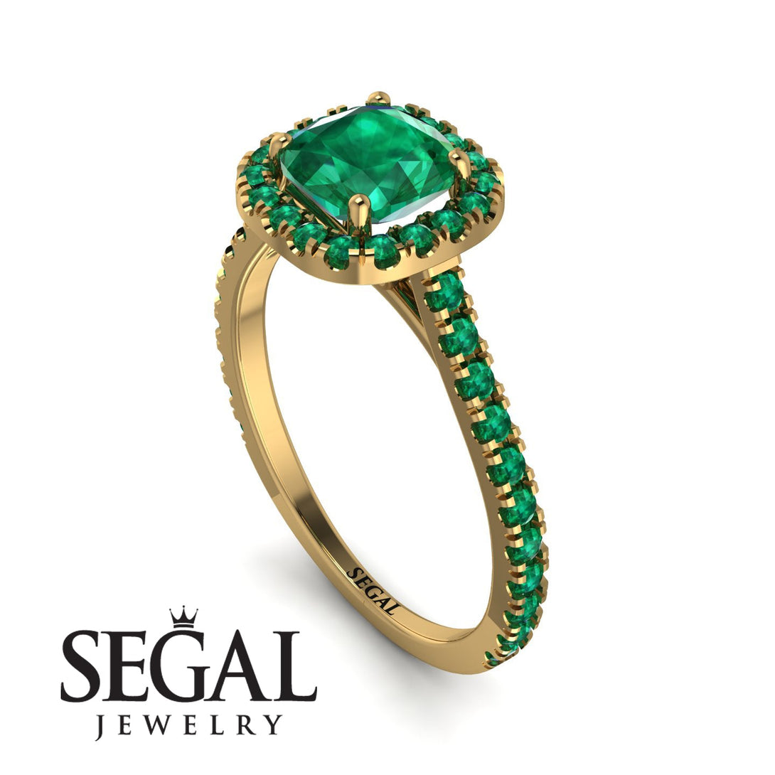 Custom 22k Cushion Emerald Halo Engagement Ring - Jade No. 190