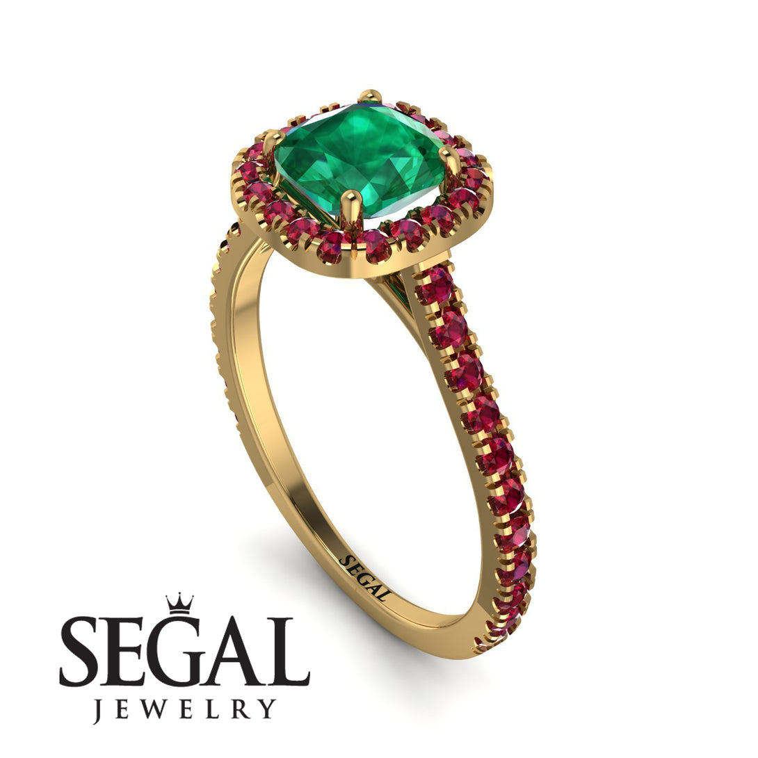 Cushion Emerald Halo Engagement Ring - Jade No. 49