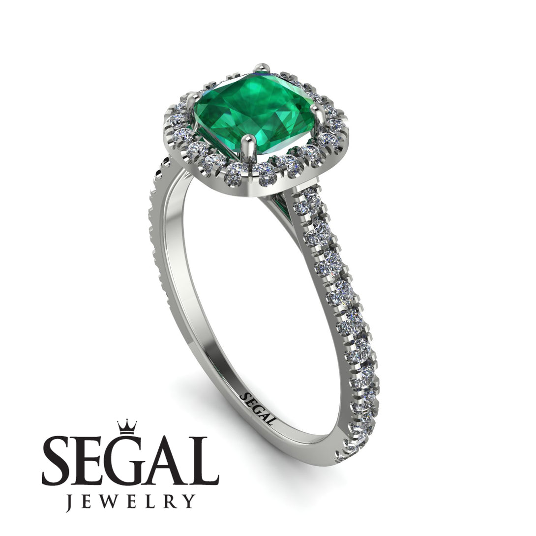 Cushion Emerald Halo Engagement Ring - Jade No. 6