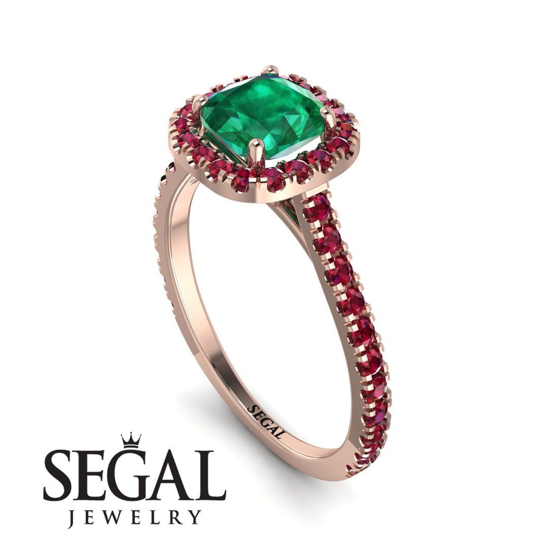 Cushion Emerald Halo Engagement Ring - Jade No. 50