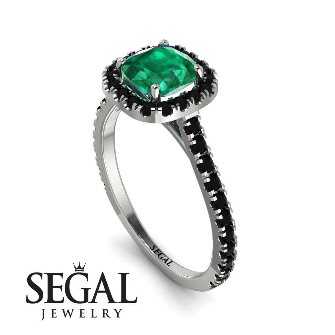 Cushion Emerald Halo Engagement Ring - Jade No. 36