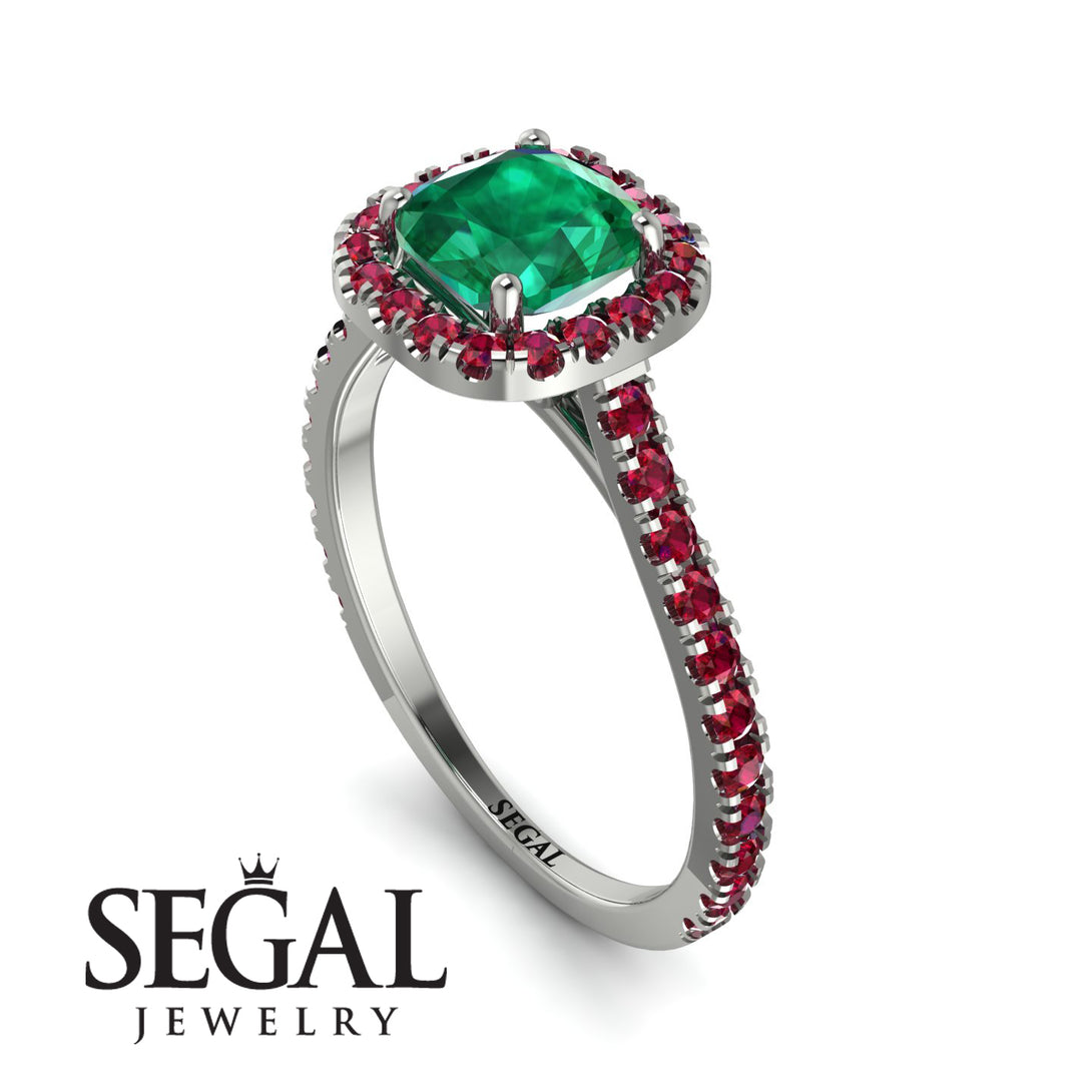 Cushion Emerald Halo Engagement Ring - Jade No. 51
