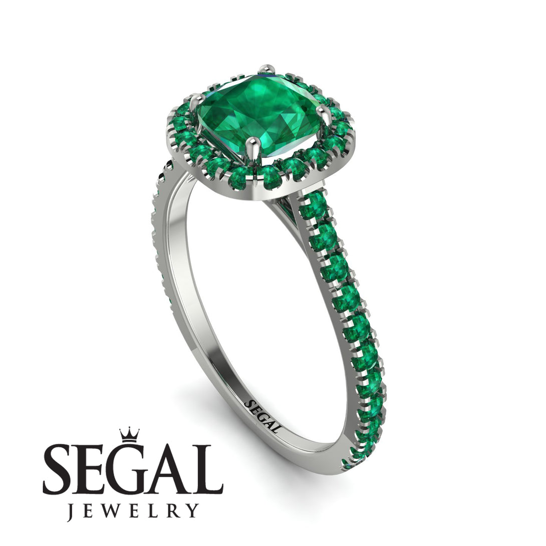 Cushion Emerald Halo Engagement Ring - Jade No. 21
