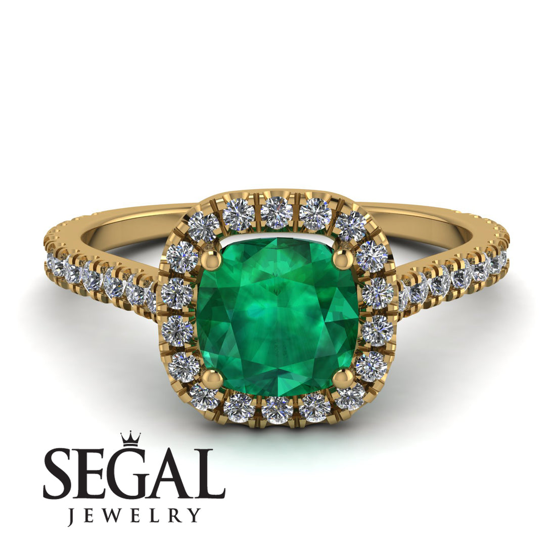 Cushion Emerald Halo Engagement Ring - Jade No. 4