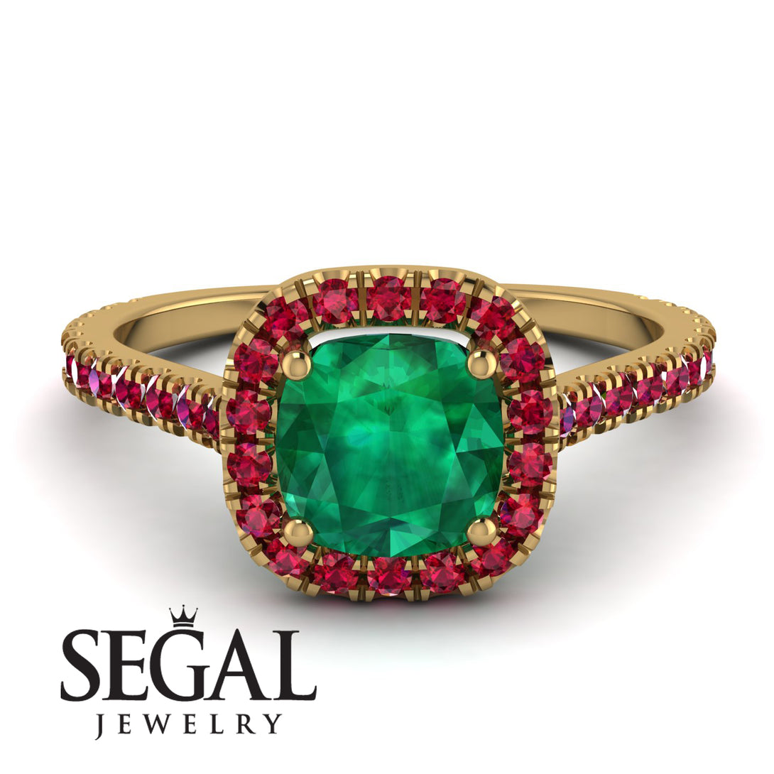 Cushion Emerald Halo Engagement Ring - Jade No. 49