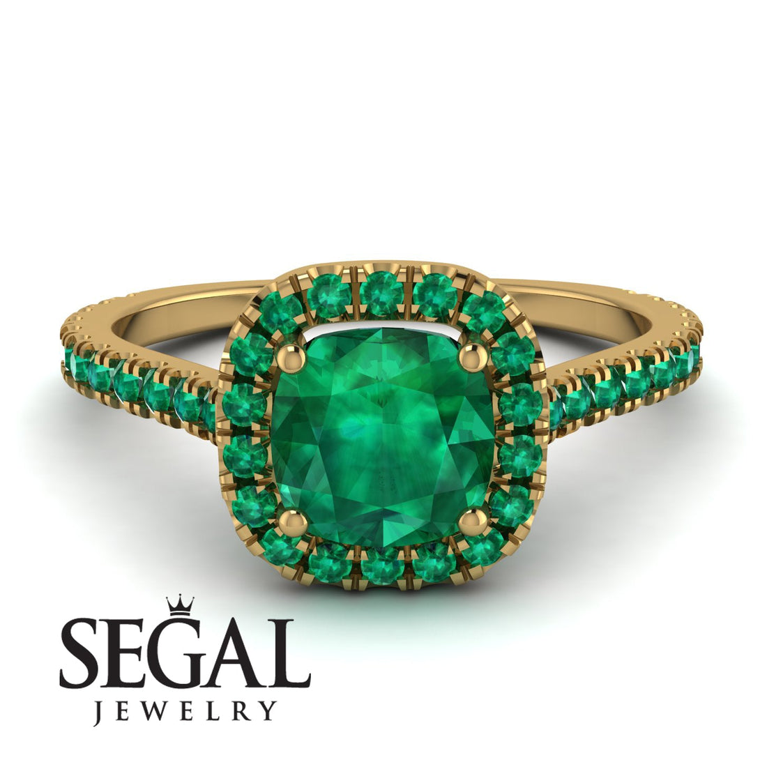 Custom 22k Cushion Emerald Halo Engagement Ring - Jade No. 190