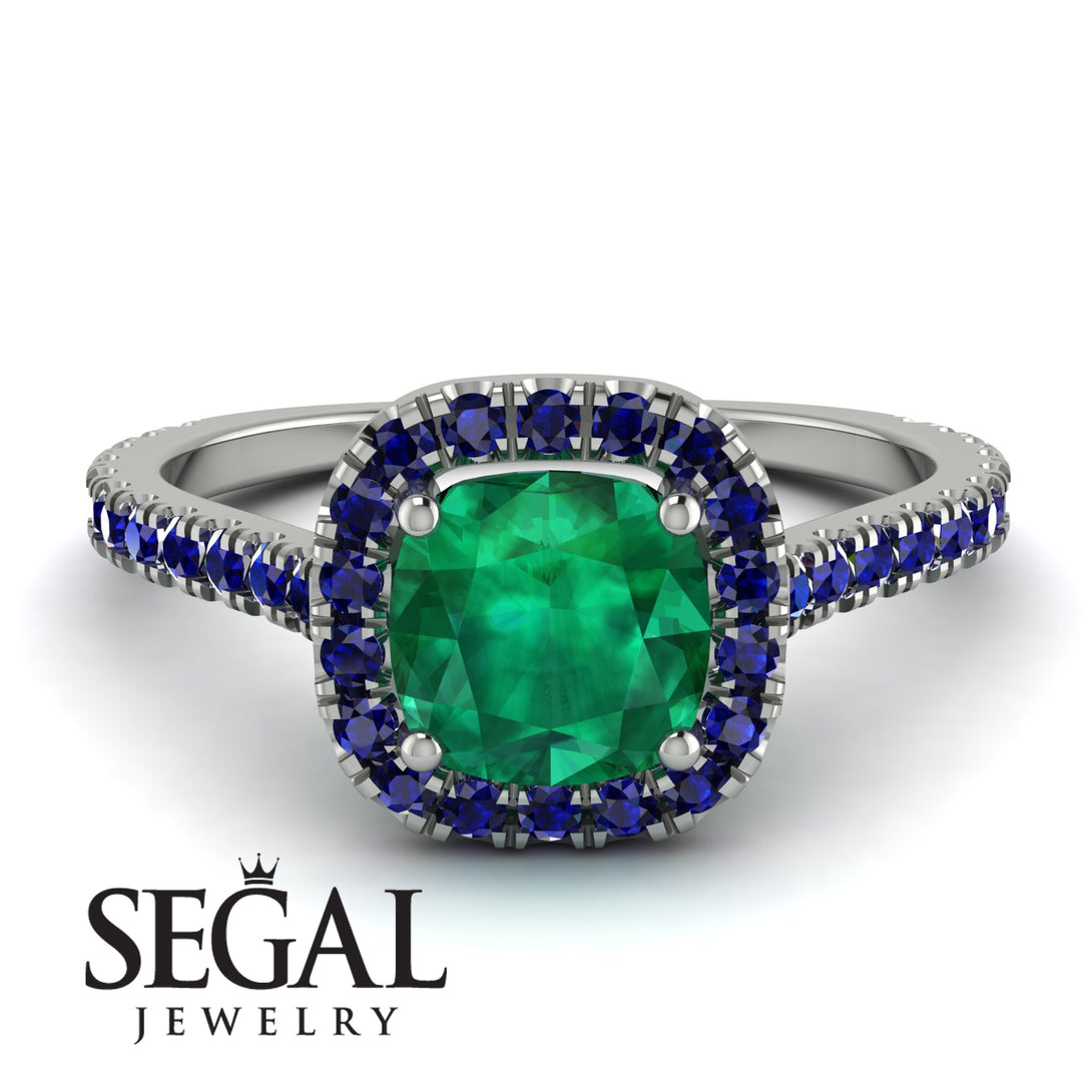 Cushion Emerald Halo Engagement Ring - Jade No. 66