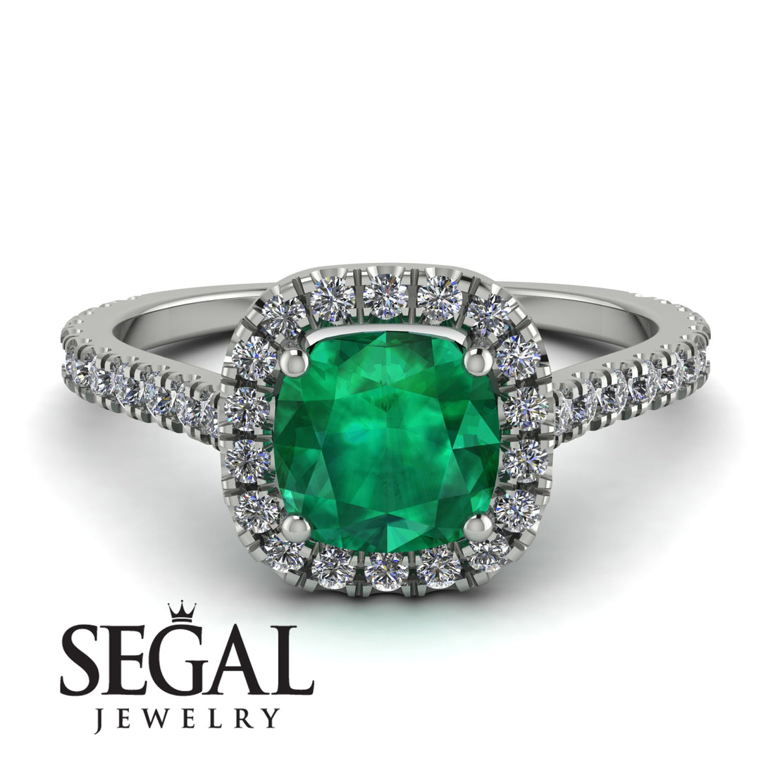 Cushion Emerald Halo Engagement Ring - Jade No. 6