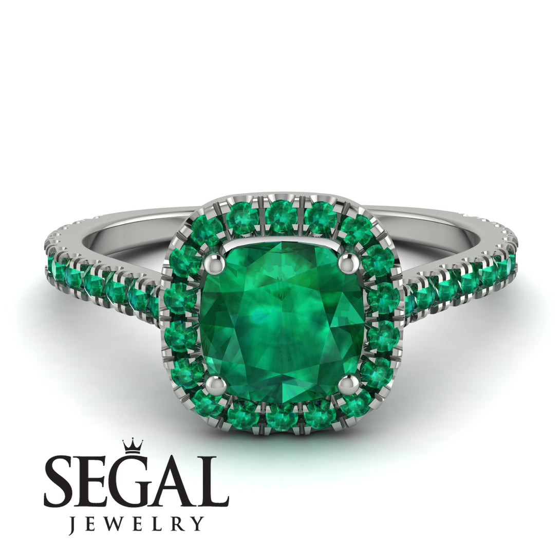 Cushion Emerald Halo Engagement Ring - Jade No. 21