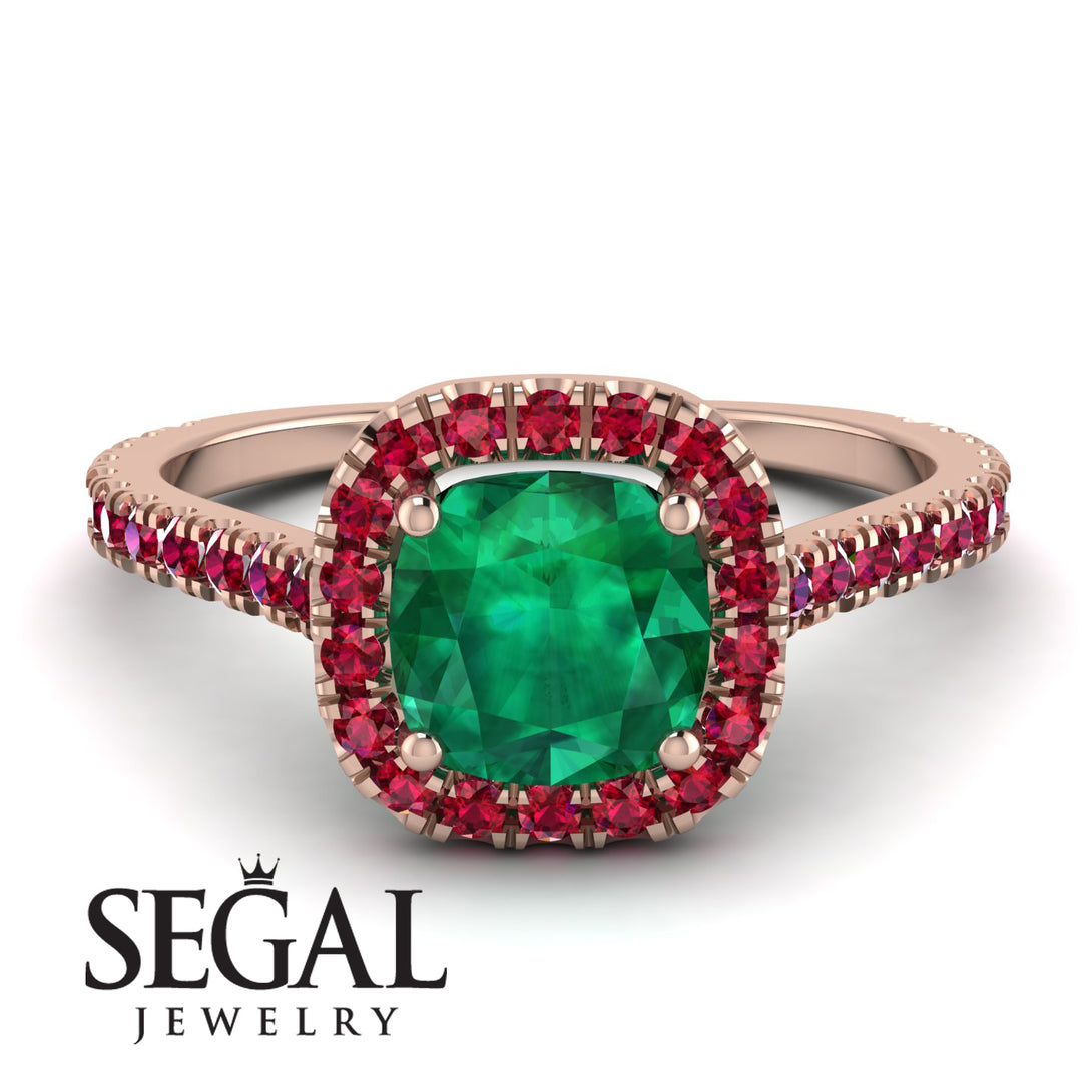 Cushion Emerald Halo Engagement Ring - Jade No. 50