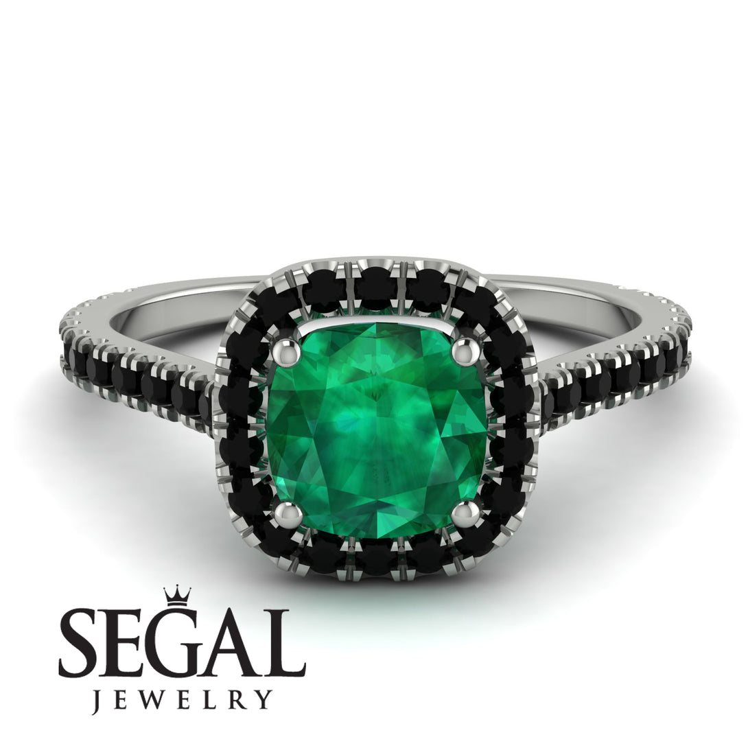 Cushion Emerald Halo Engagement Ring - Jade No. 36