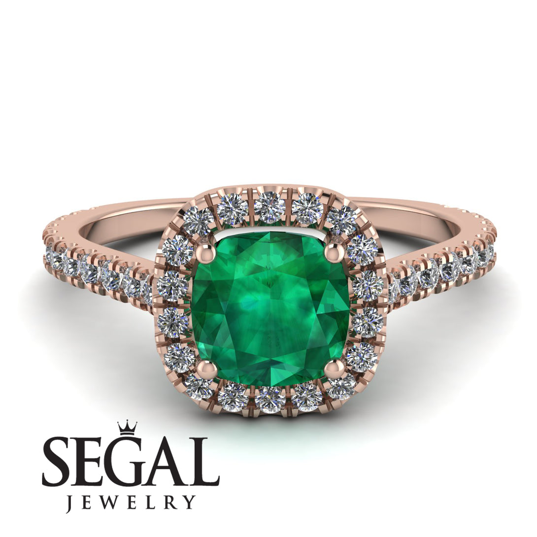 Cushion Emerald Halo Engagement Ring - Jade No. 5