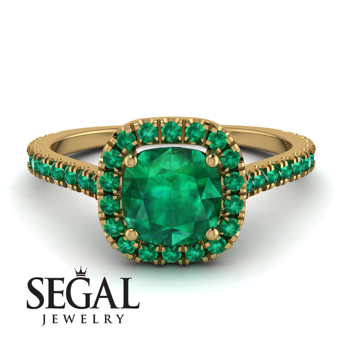 Cushion Emerald Halo Engagement Ring - Jade No. 19