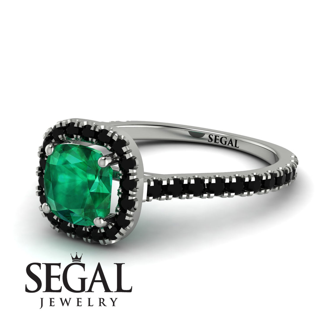 Cushion Emerald Halo Engagement Ring - Jade No. 36