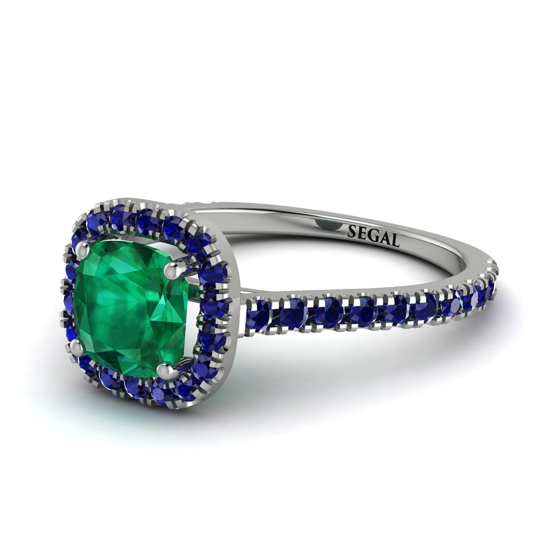 Cushion Emerald Halo Engagement Ring - Jade No. 66