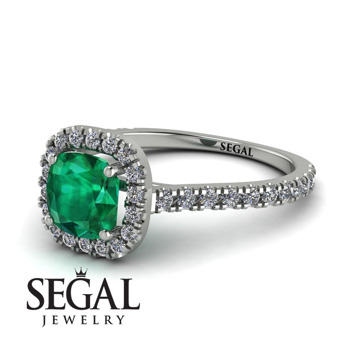 Cushion Emerald Halo Engagement Ring - Jade No. 6