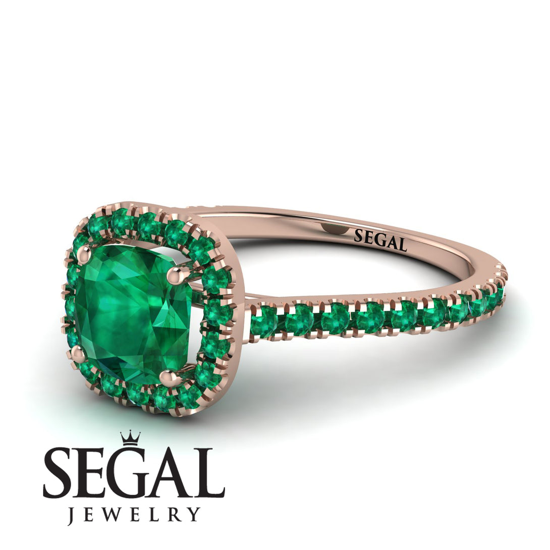 Cushion Emerald Halo Engagement Ring - Jade No. 20