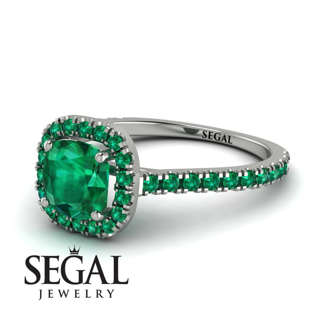 Cushion Emerald Halo Engagement Ring - Jade No. 21