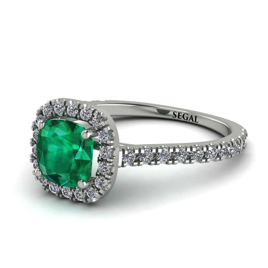 Cushion Emerald Halo Engagement Ring - Jade No. 6