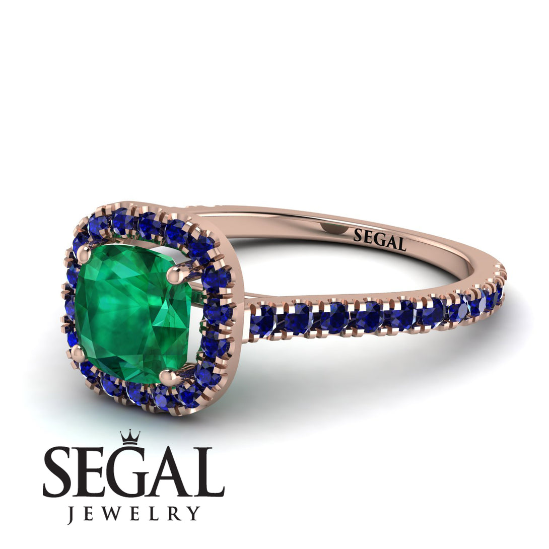 Cushion Emerald Halo Engagement Ring - Jade No. 65