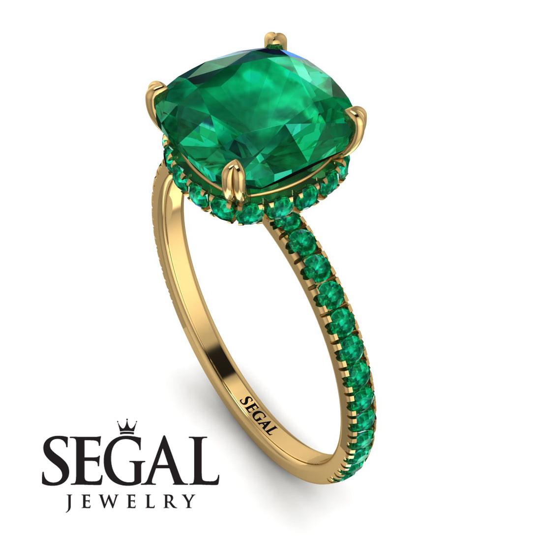 Cushion Hidden Diamond Emerald Ring - Nova No. 19