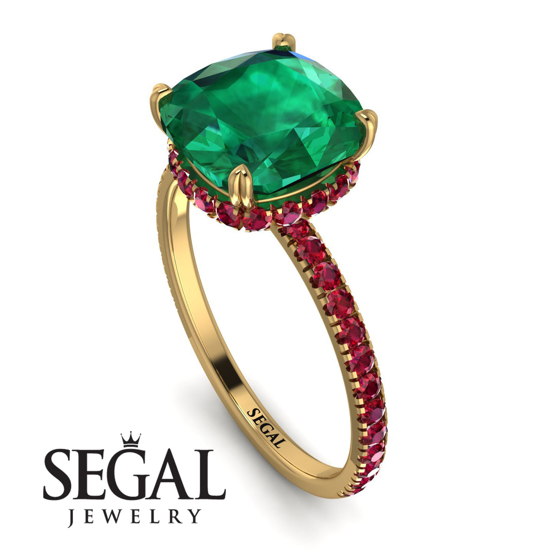 Cushion Hidden Diamond Emerald Ring - Nova No. 49