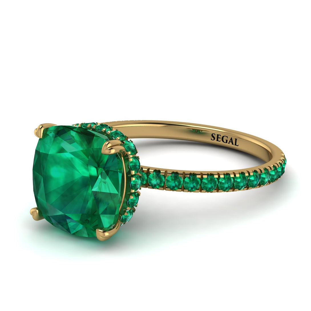 Cushion Hidden Diamond Emerald Ring - Nova No. 19