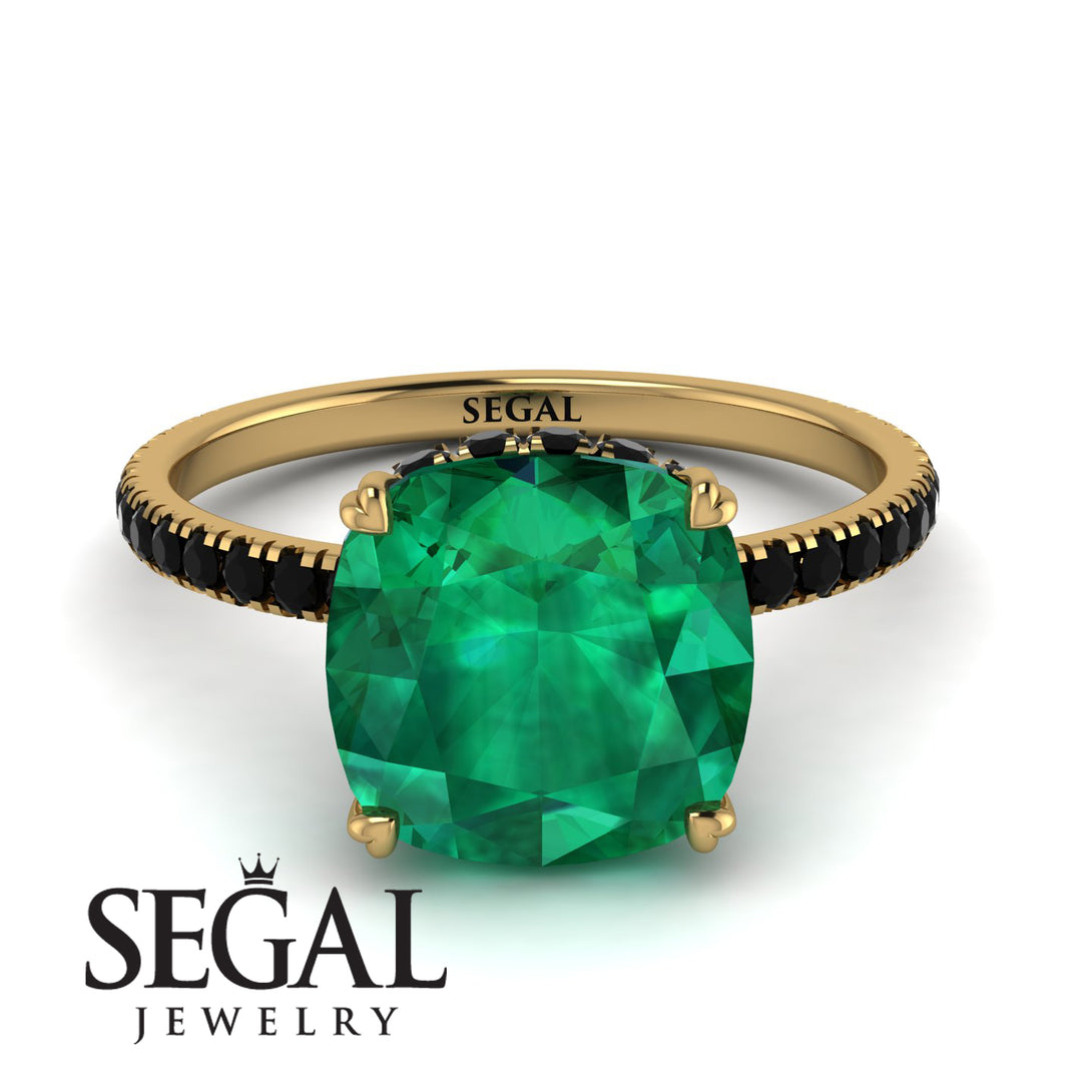 Cushion Hidden Diamond Emerald Ring - Nova No. 34