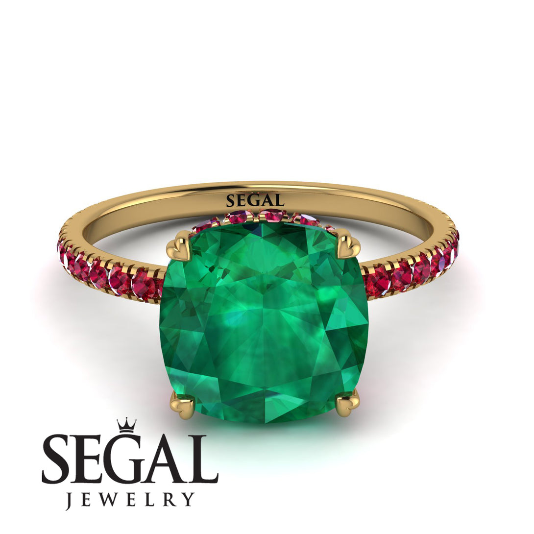 Cushion Hidden Diamond Emerald Ring - Nova No. 49
