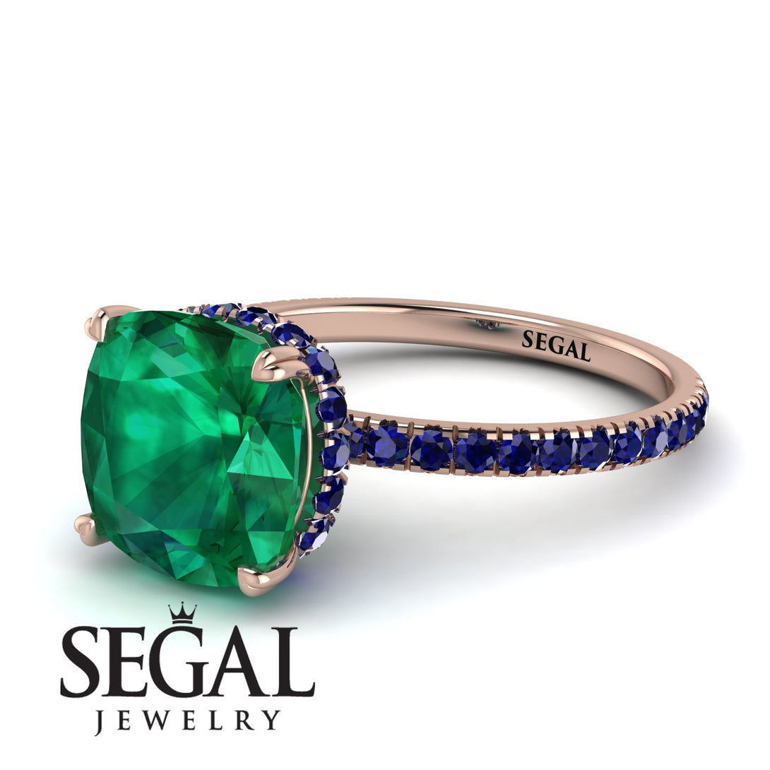 Cushion Hidden Diamond Emerald Ring - Nova No. 65