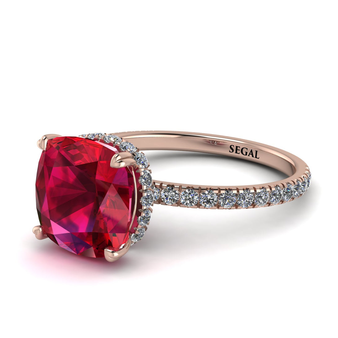 Cushion Hidden Diamond Ruby Ring - Nova No. 11