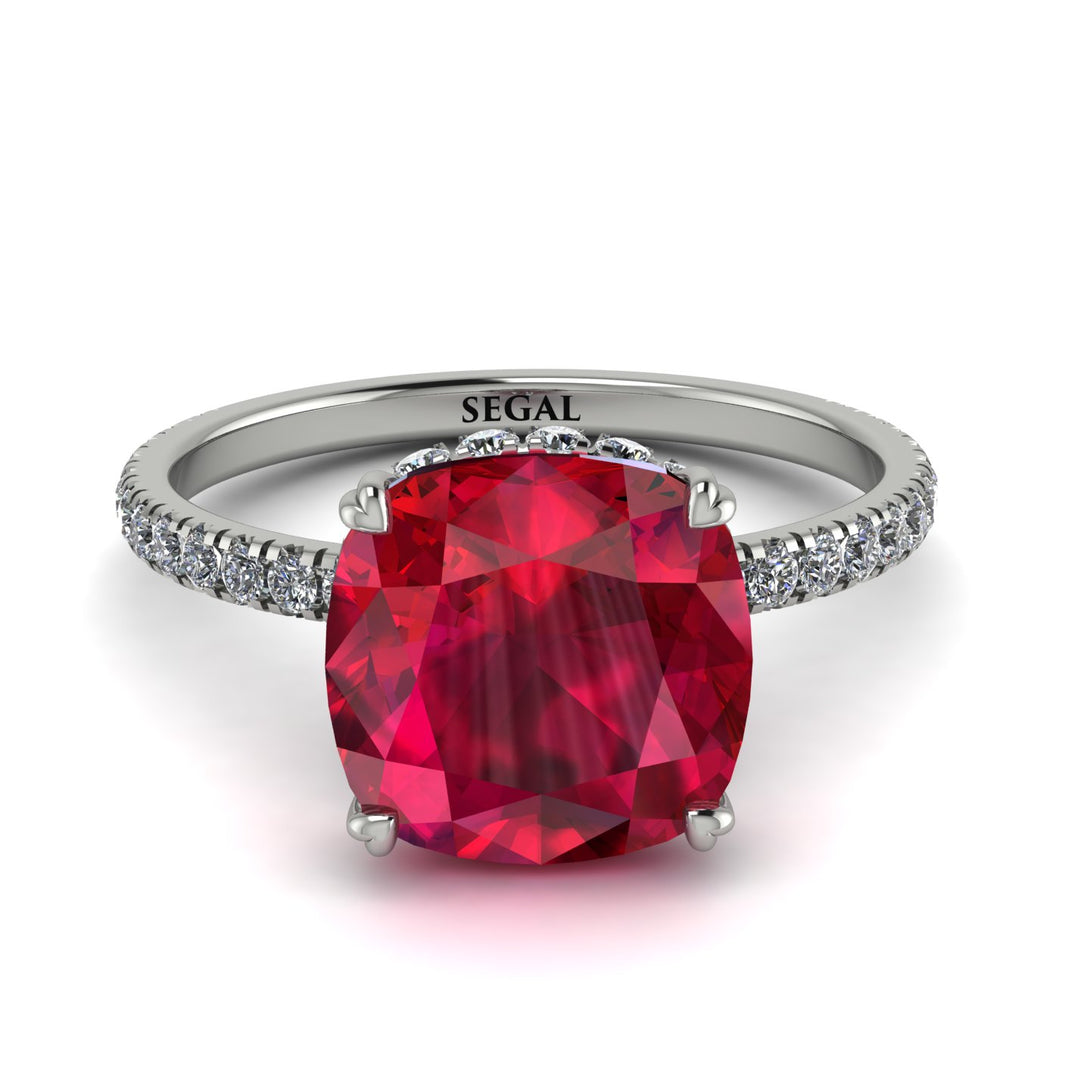 Cushion Hidden Diamond Ruby Ring - Nova No. 12