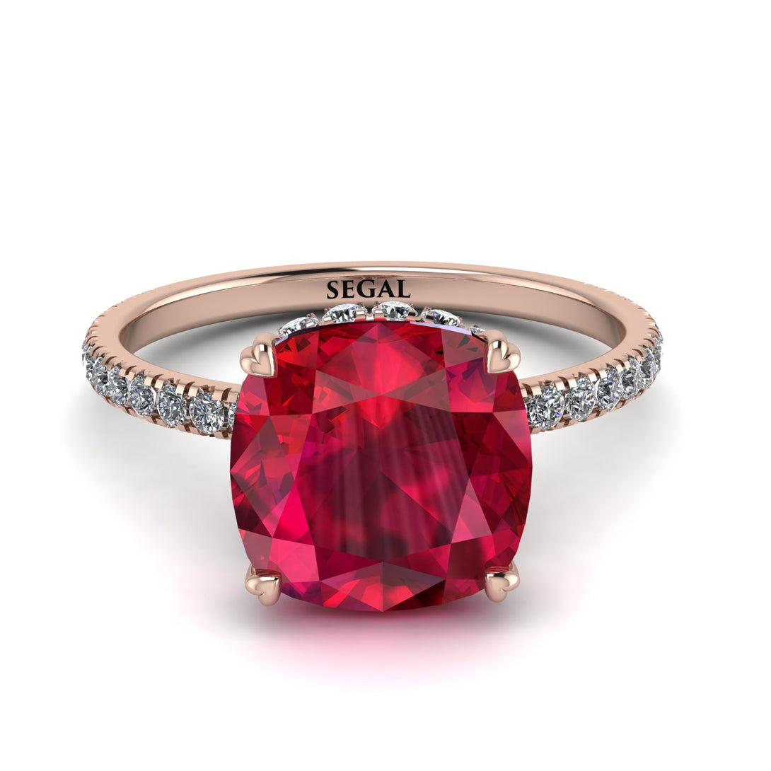 Cushion Hidden Diamond Ruby Ring - Nova No. 11
