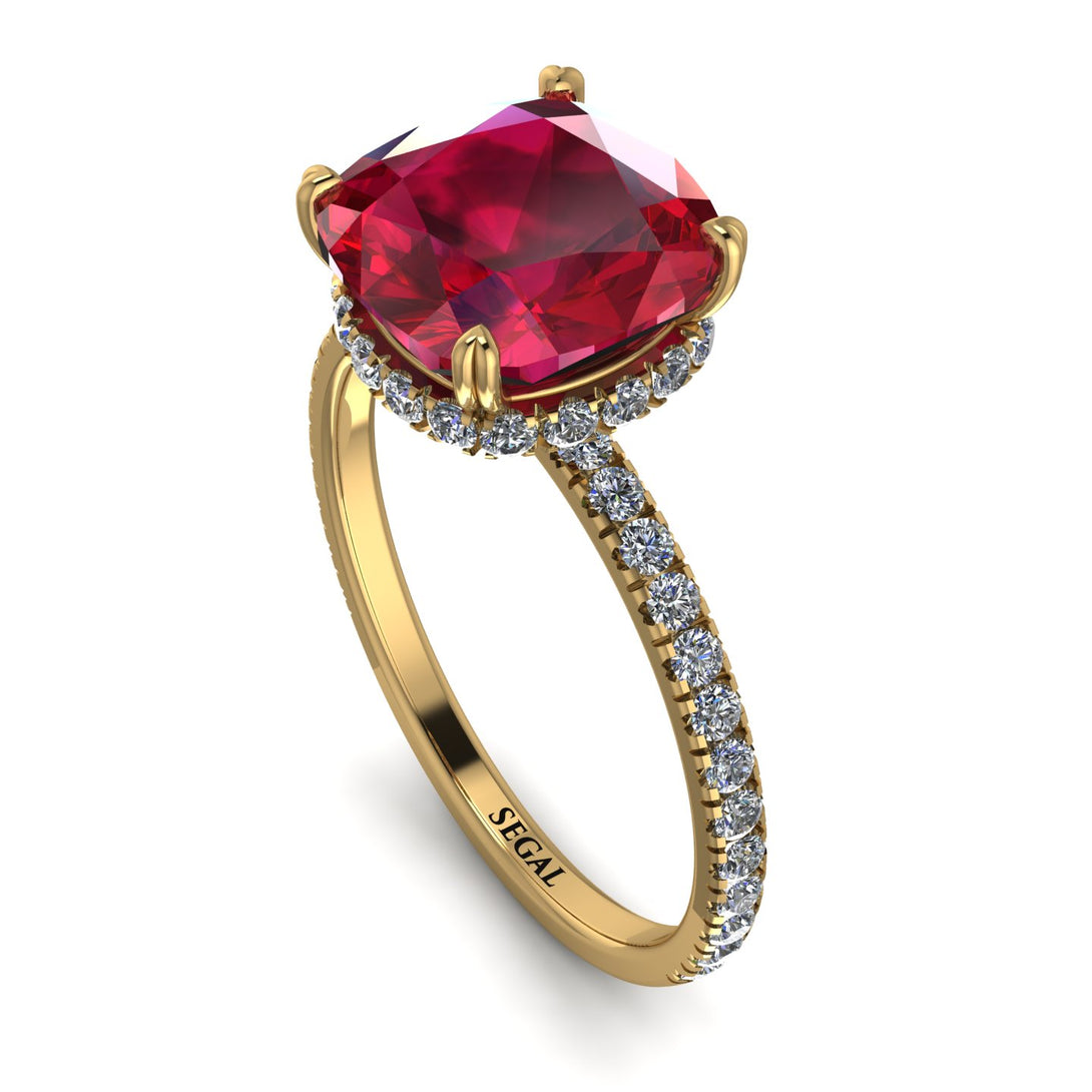 Cushion Hidden Diamond Ruby Ring - Nova No. 10