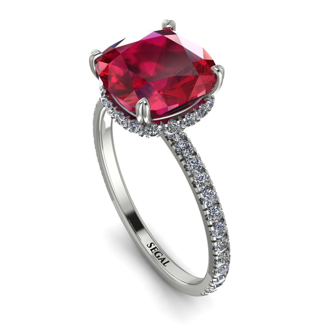 Cushion Hidden Diamond Ruby Ring - Nova No. 12