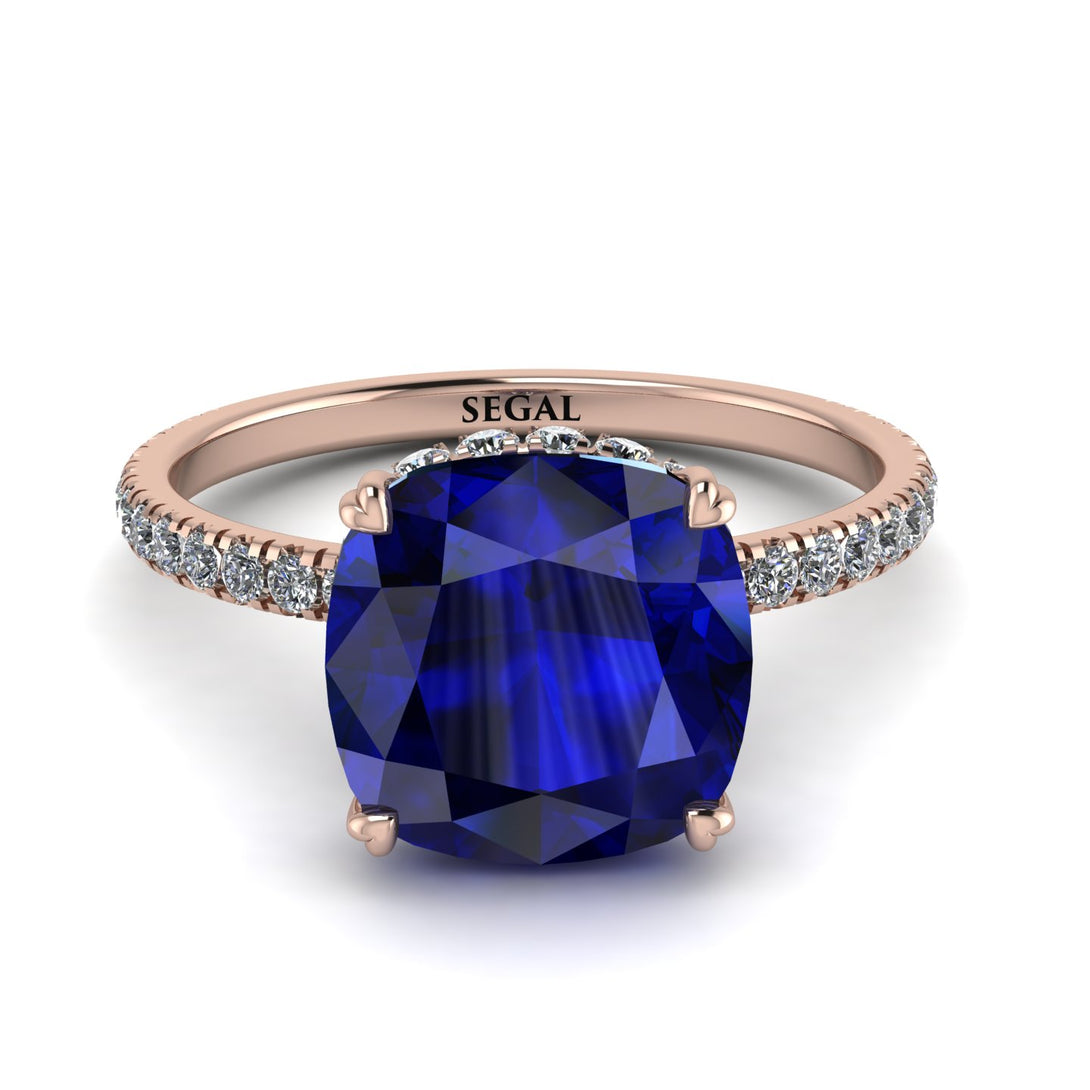 Cushion Hidden Diamond Sapphire Ring - Nova No. 14