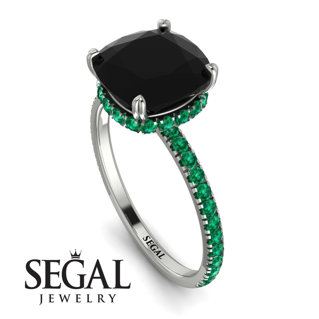 Cushion Hidden Diamond Black Diamond Ring - Nova No. 24
