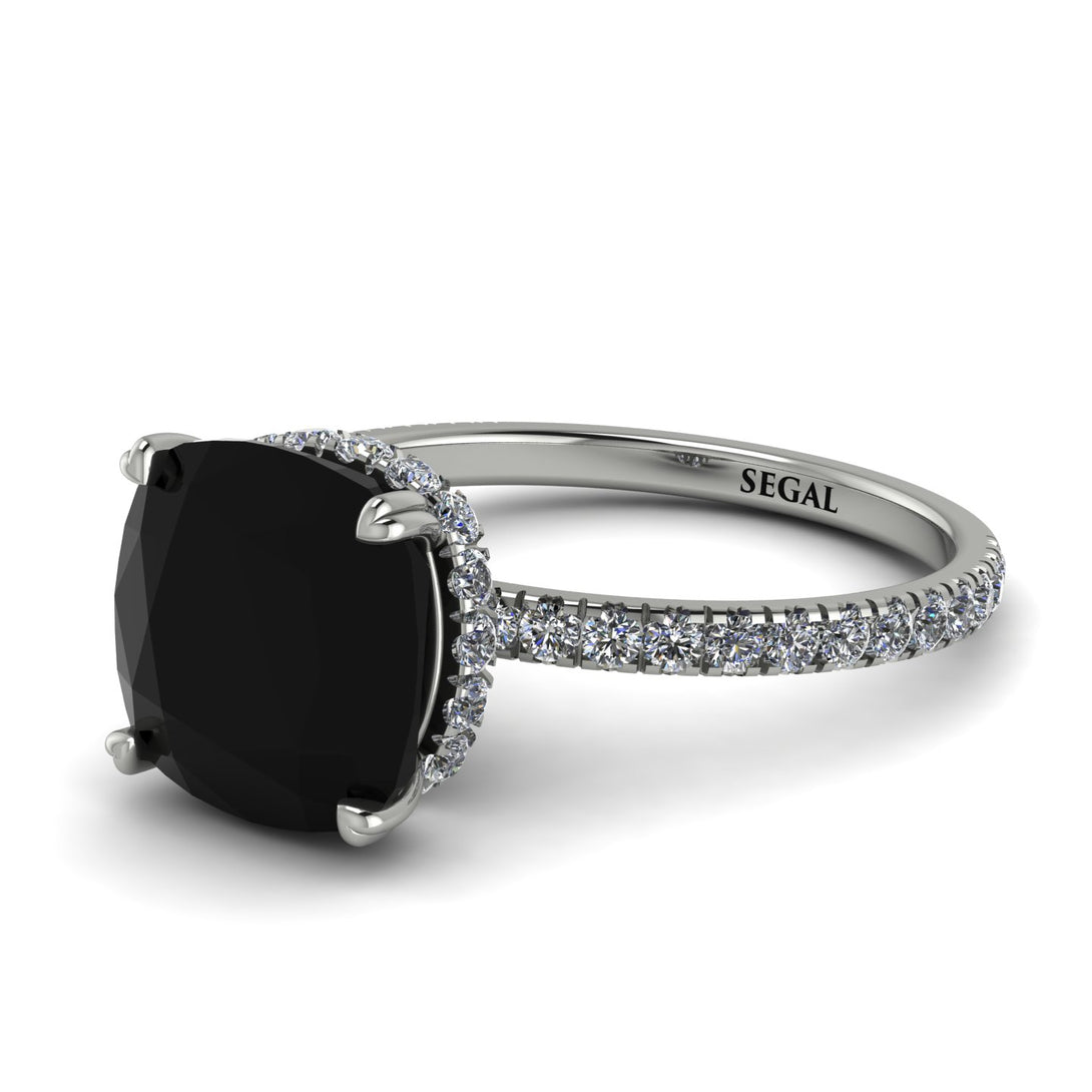 Cushion Hidden Diamond Black Diamond Ring - Nova No. 9