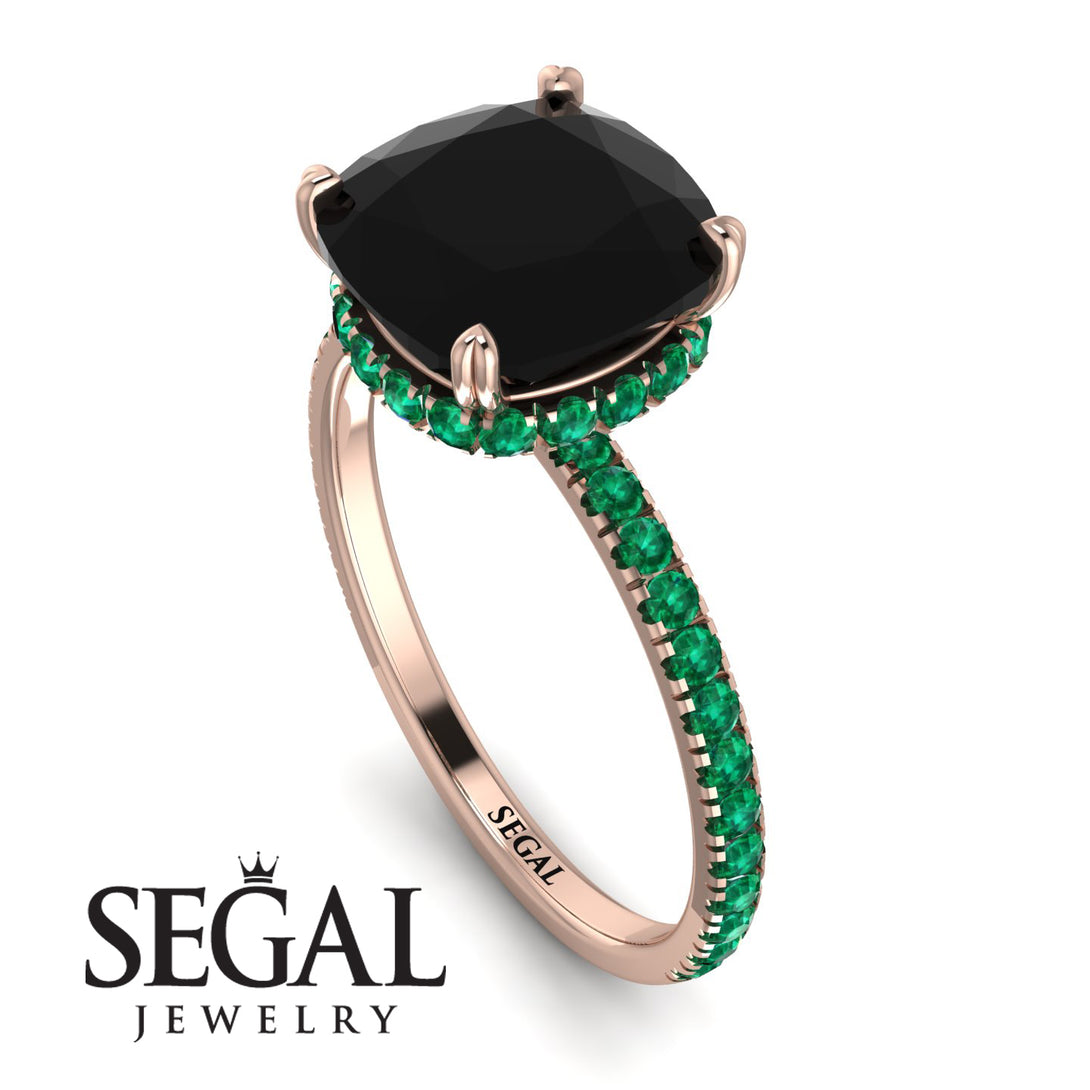 Cushion Hidden Diamond Black Diamond Ring - Nova No. 23