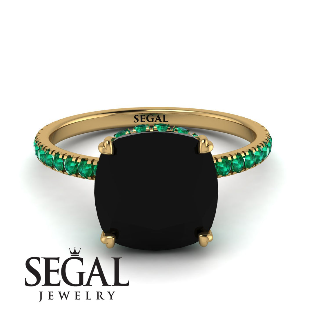 Cushion Hidden Diamond Black Diamond Ring - Nova No. 22