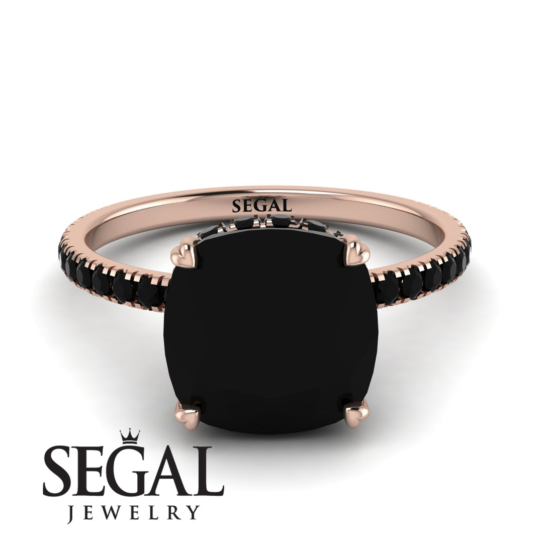 Cushion Hidden Diamond Black Diamond Ring - Nova No. 38