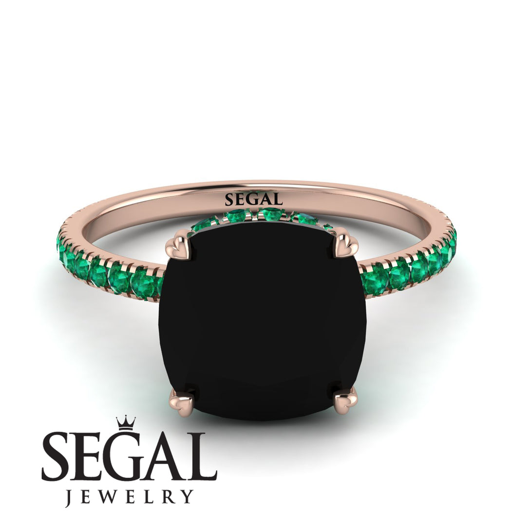 Cushion Hidden Diamond Black Diamond Ring - Nova No. 23