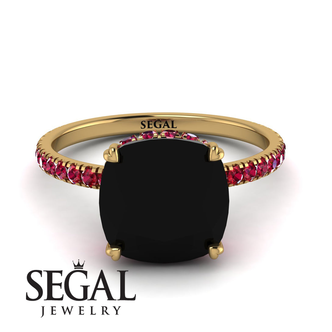 Cushion Hidden Diamond Black Diamond Ring - Nova No. 52