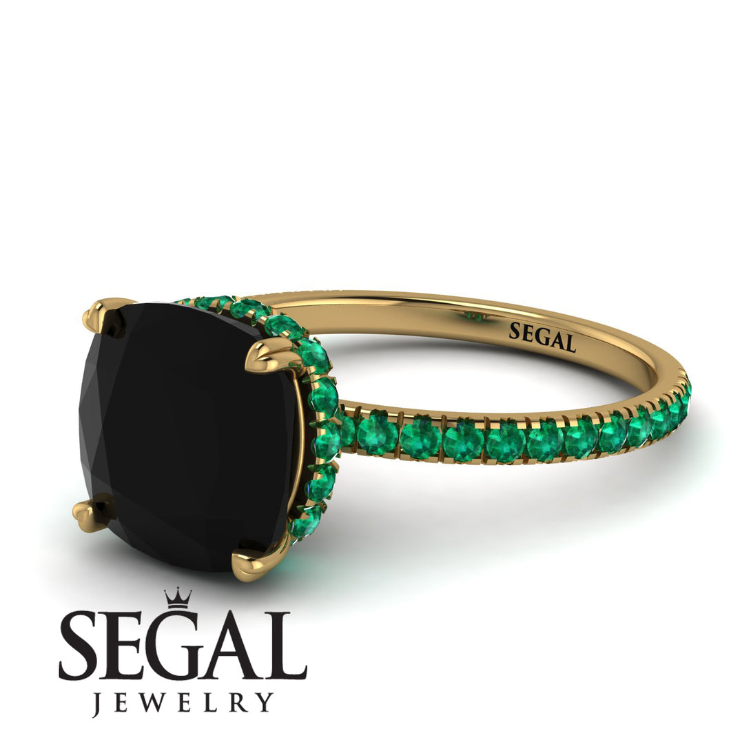 Cushion Hidden Diamond Black Diamond Ring - Nova No. 22