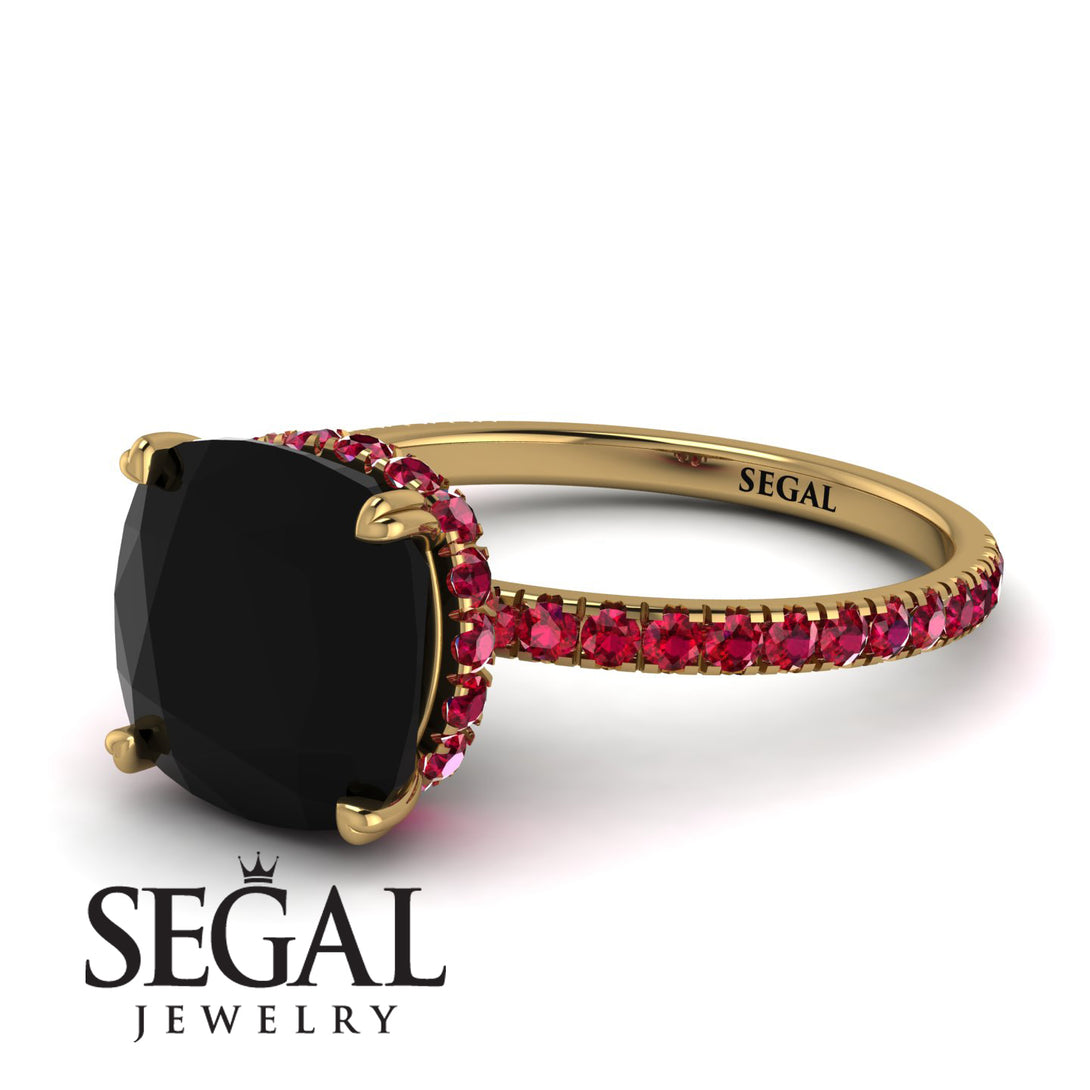 Cushion Hidden Diamond Black Diamond Ring - Nova No. 52