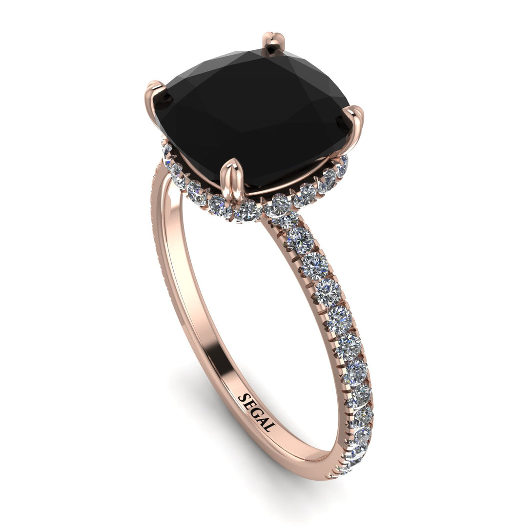 Cushion Hidden Diamond Black Diamond Ring - Nova No. 8