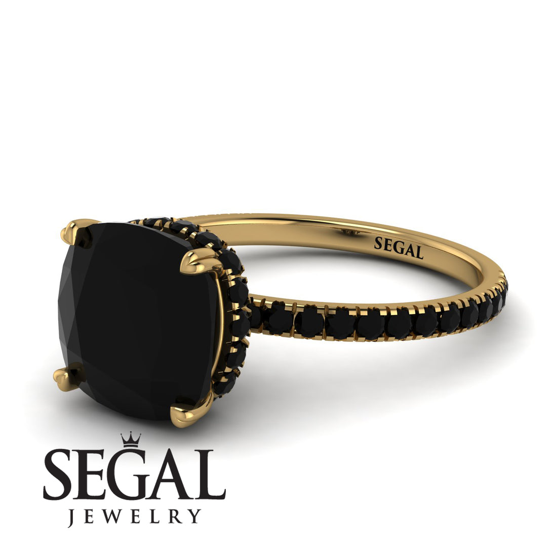 Cushion Hidden Diamond Black Diamond Ring - Nova No. 37