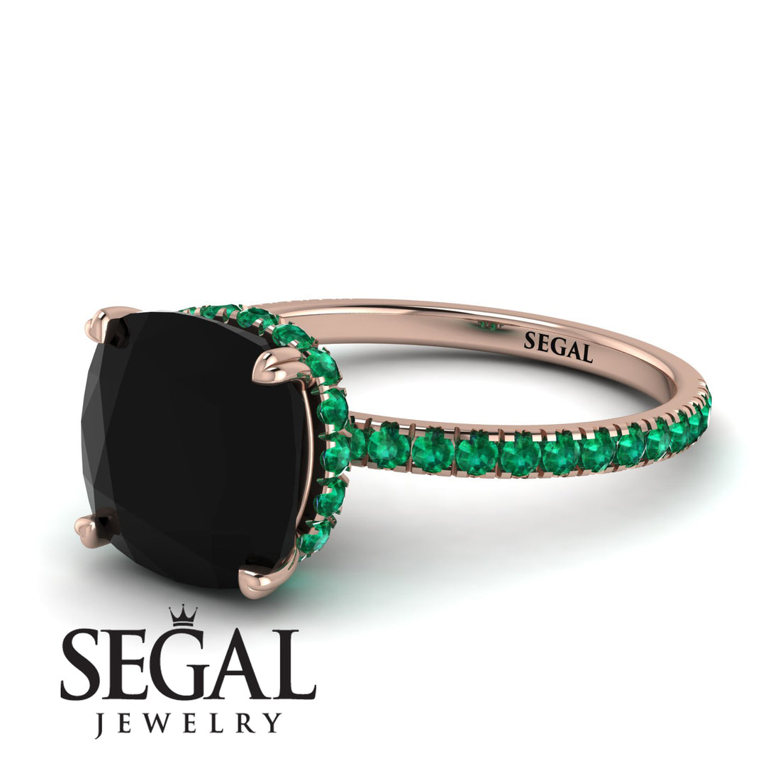 Cushion Hidden Diamond Black Diamond Ring - Nova No. 23