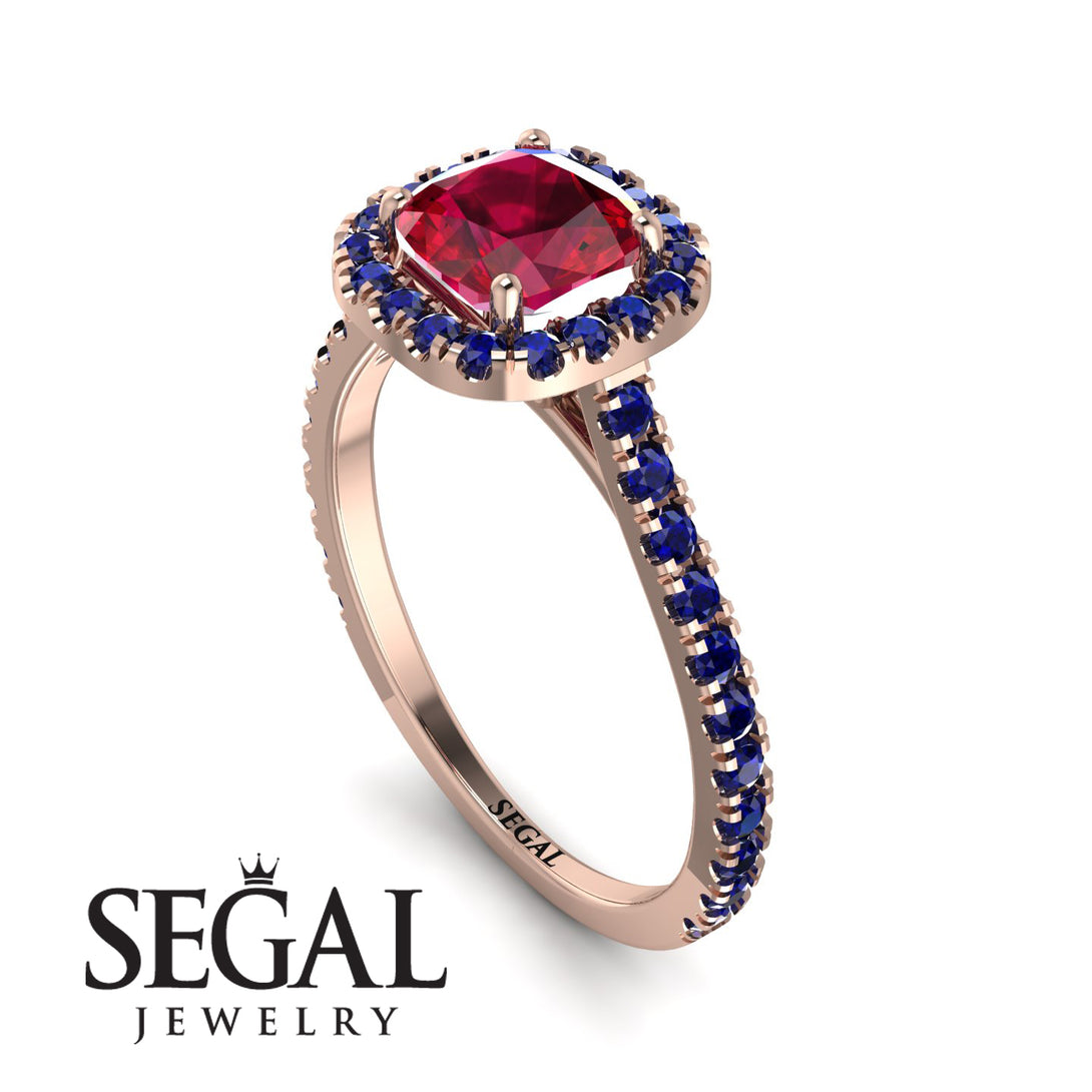 Cushion Ruby Halo Engagement Ring - Jade No. 71